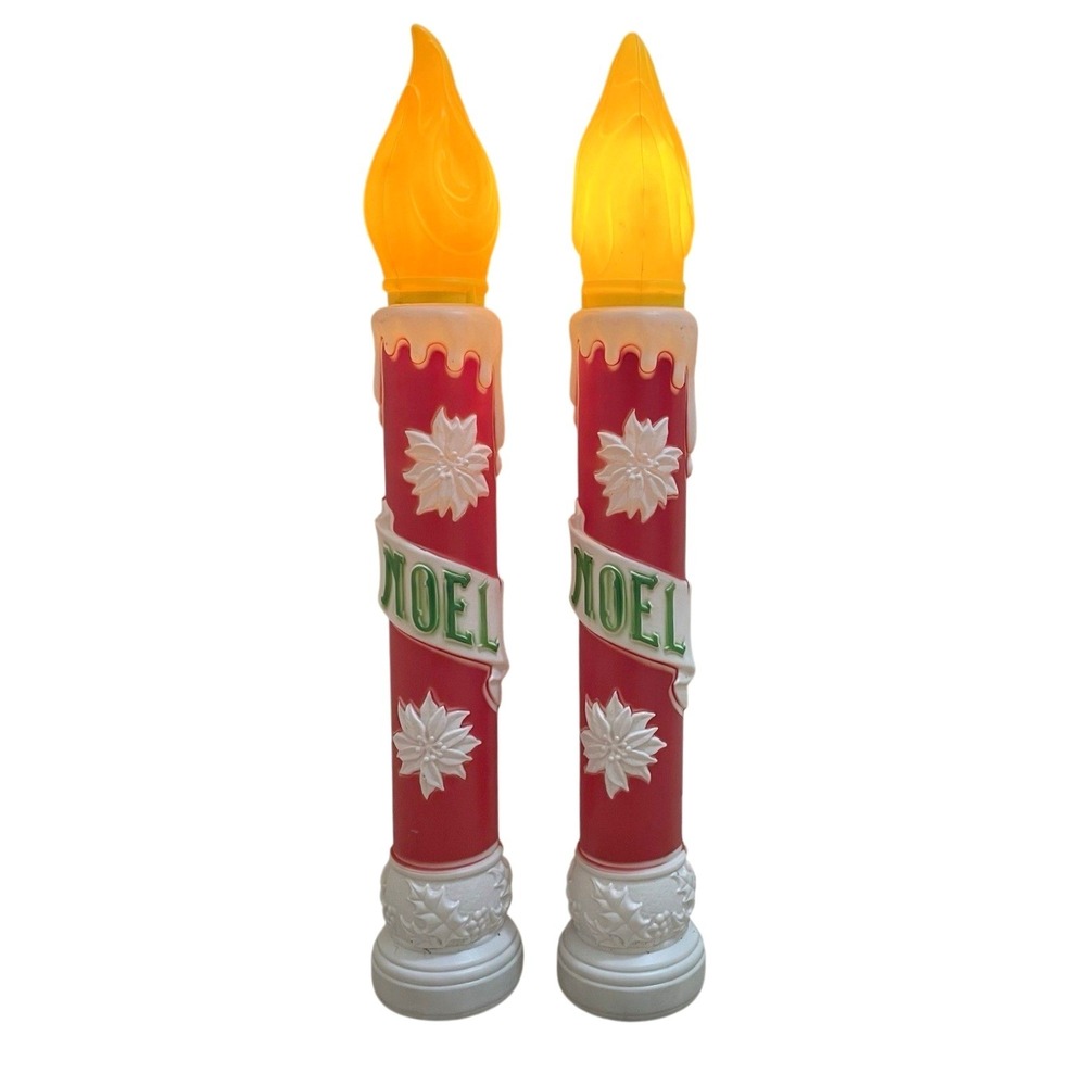 2 Vintage Empire Noel Candle Lights 39" Christmas Blow Mold 1973 USA Made Tested